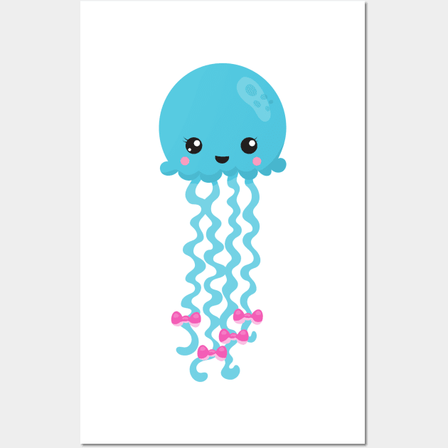 Cute Jellyfish, Little Jellyfish, Blue Jellyfish Wall Art by Jelena Dunčević